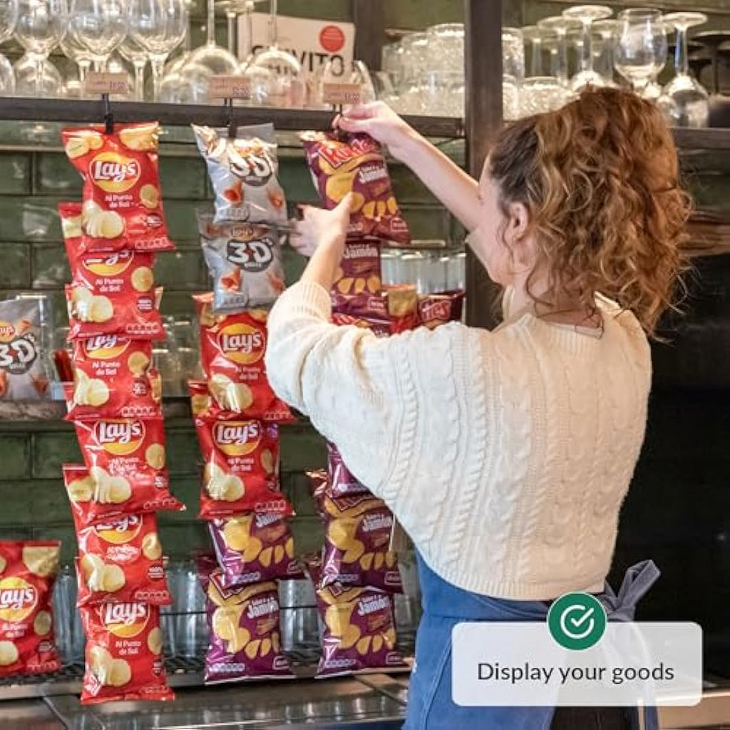 Odoxia Hanging Chip Rack – Metal Snack Display Stand for Shop and Home