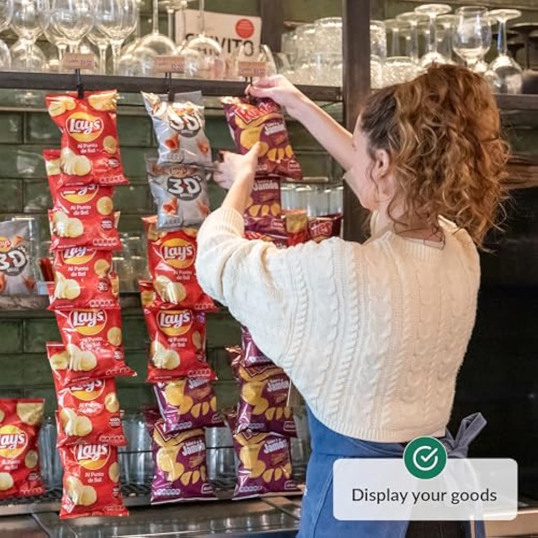 Odoxia Hanging Chip Rack – Metal Snack Display Stand for Shop and Home