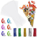 200 Pack Clear Cellophane Sweet Cone Bags with Twist Ties