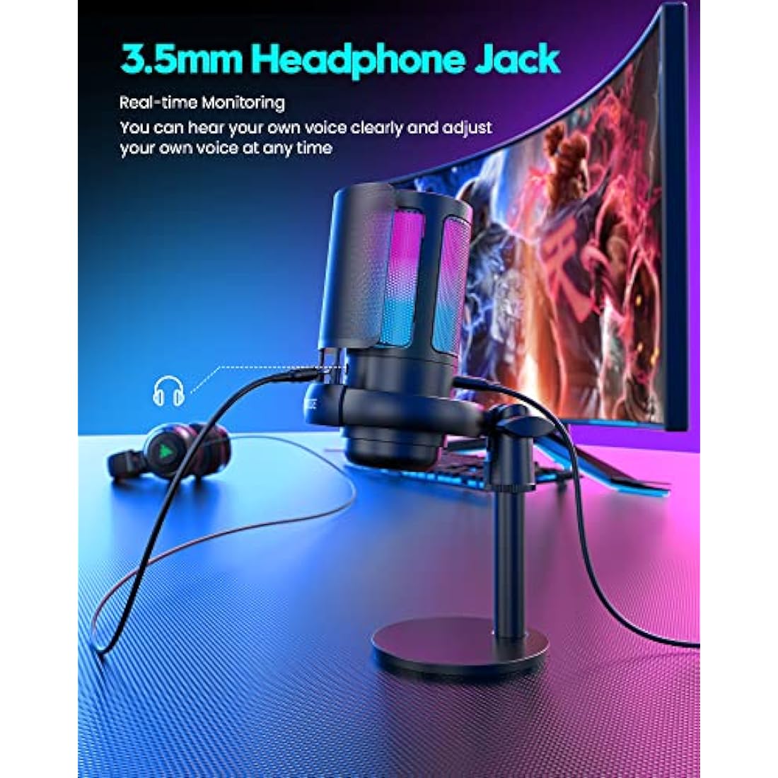 COCONISE USB Gaming Microphone | RGB Condenser Mic with Mute & Tripod
