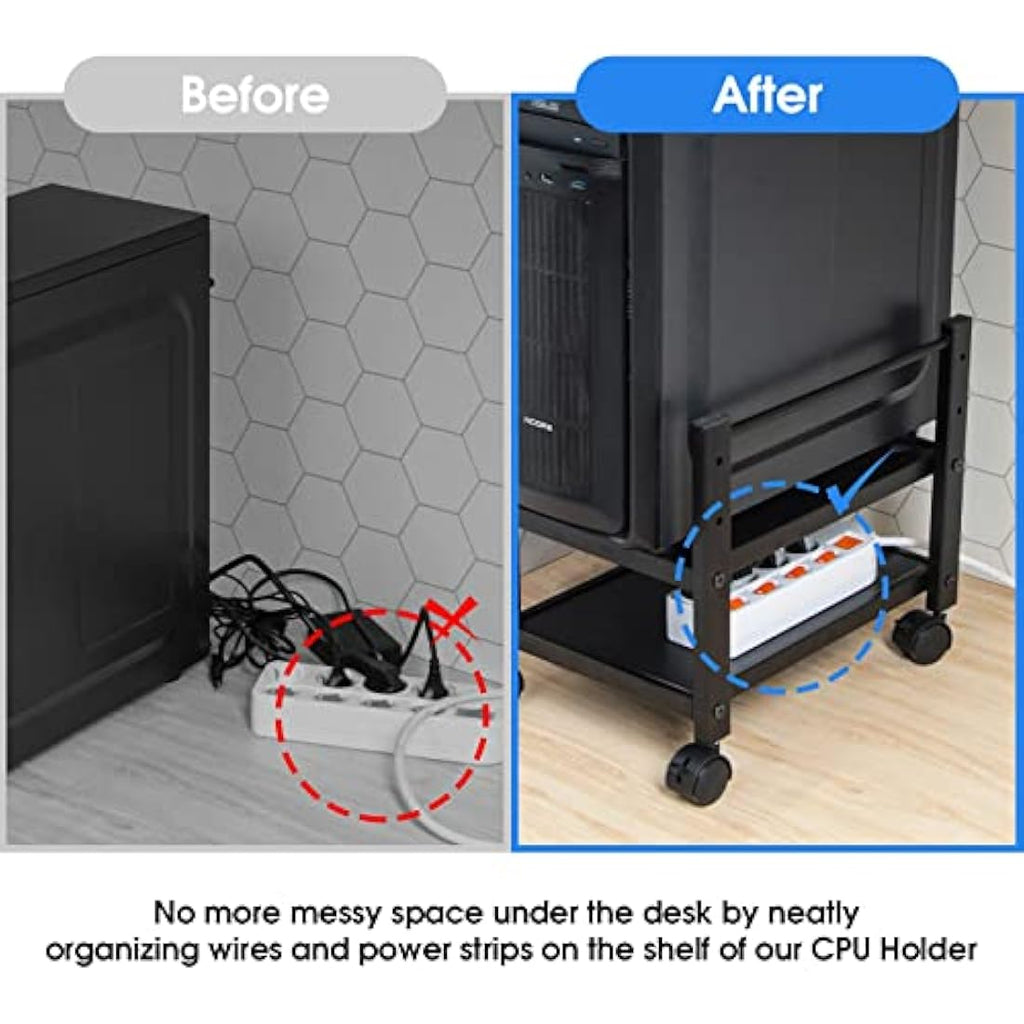 J Jackcube Design 2-Tier Computer Tower Stand | Mobile PC Holder Cart