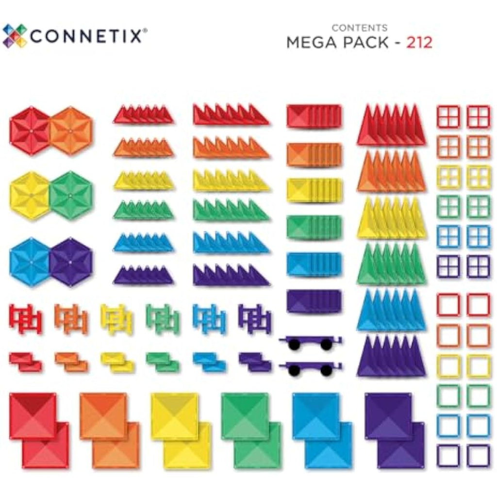 Connetix Rainbow Magnetic Tiles Mega Pack | 212 Piece STEM Building Set