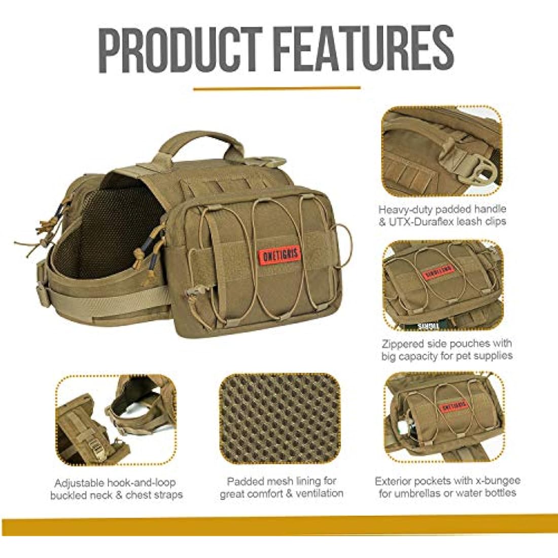 OneTigris Mammoth Dog Backpack 2.0 – Tactical Hiking Pack for M/L Dogs