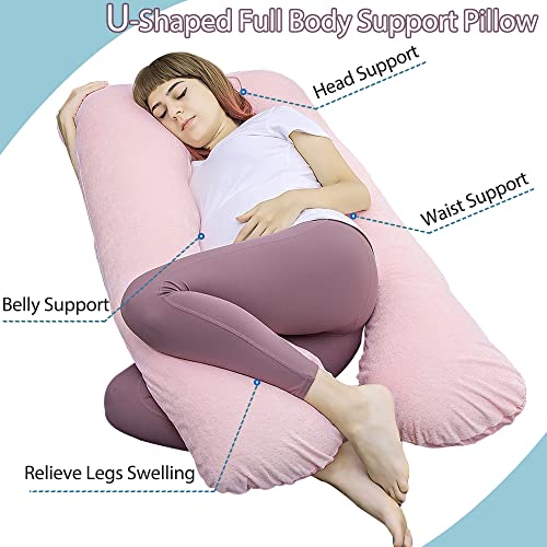 AS AWESLING U-Shaped Pregnancy Pillow | Full Body Support Velour - Pink