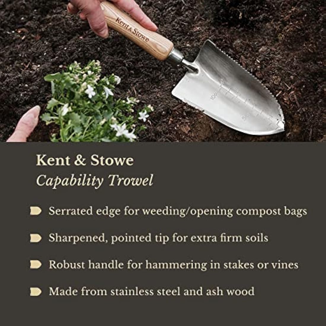 Kent & Stowe Capability Trowel – Stainless Steel & Ash Wood Garden Tool