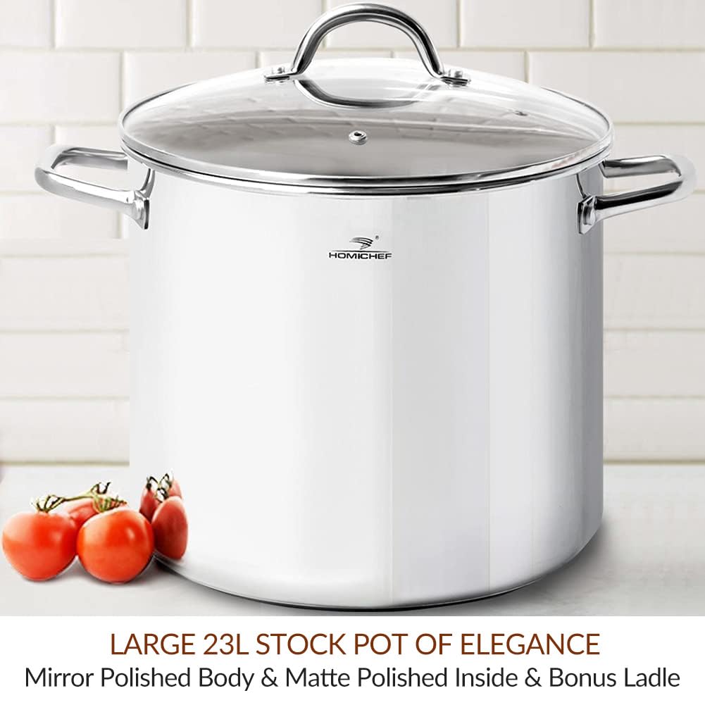 HOMICHEF 22.5L Nickel Free Stainless Steel Stock Pot with Glass Lid