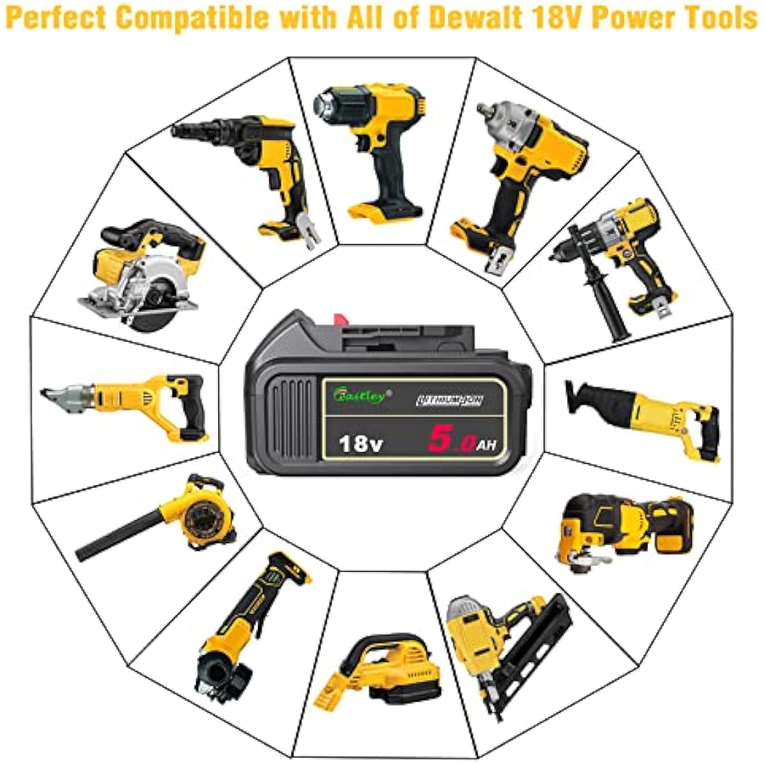 Waitley 18V 5.0Ah Li-ion Replacement Battery for Dewalt Power Tools