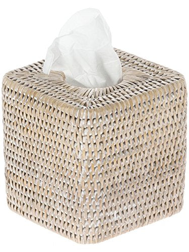 KOUBOO La Jolla White Wash Rattan Square Tissue Box Cover | Wicker