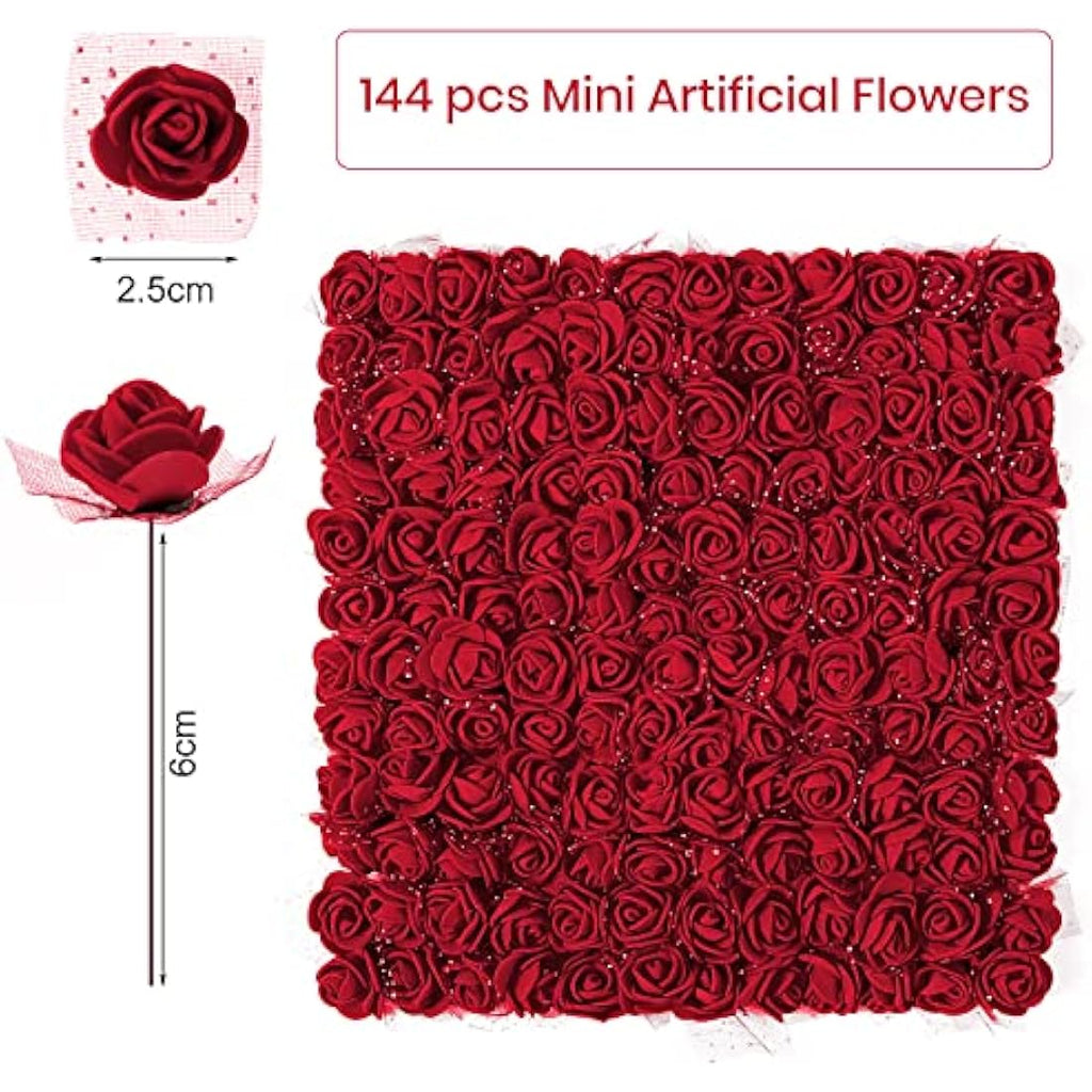 Jolof Store 144Pcs Mini Foam Roses – Dark Red Artificial Flower Heads