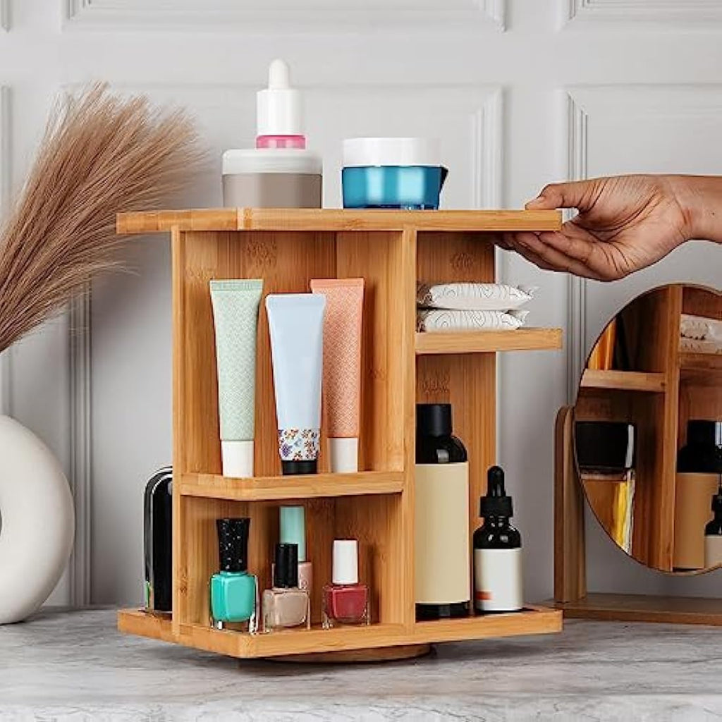 BELLE VOUS Rotating Bamboo Makeup Organiser – 360 Spinning Cosmetic Storage