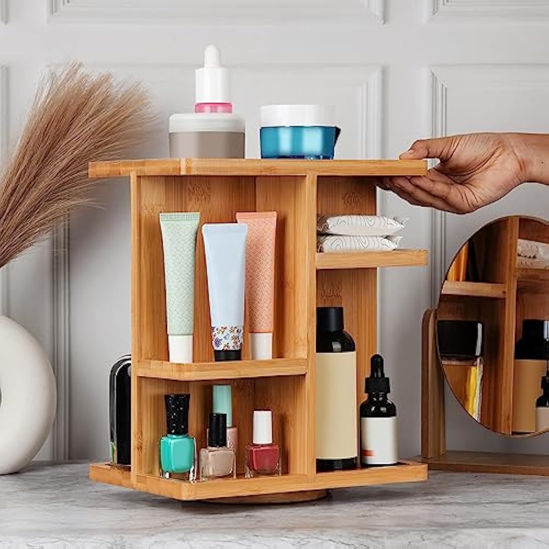 BELLE VOUS Rotating Bamboo Makeup Organiser – 360 Spinning Cosmetic Storage