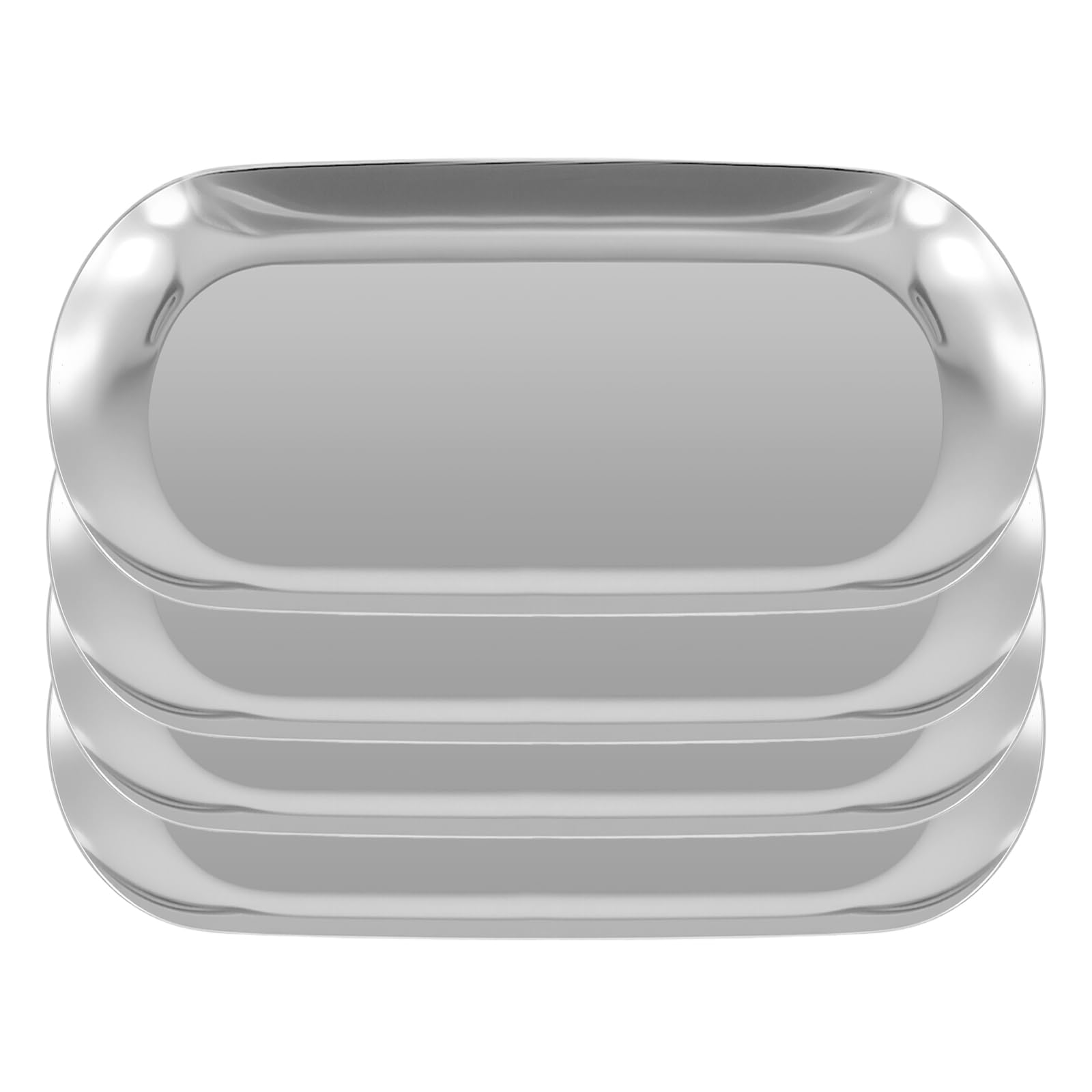 YUENPUN 4-Piece Oval Stainless Steel Vanity Trays | Silver 30x12cm
