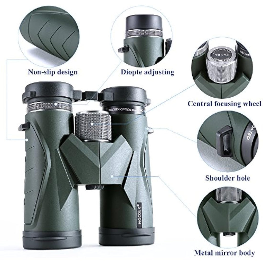 NOCOEX 10x42 Compact Binoculars | HD BAK4 Prism for Bird Watching