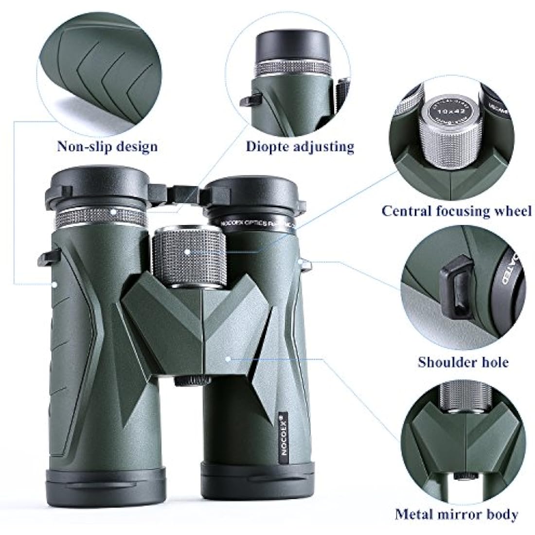NOCOEX 10x42 Compact Binoculars | HD BAK4 Prism for Bird Watching