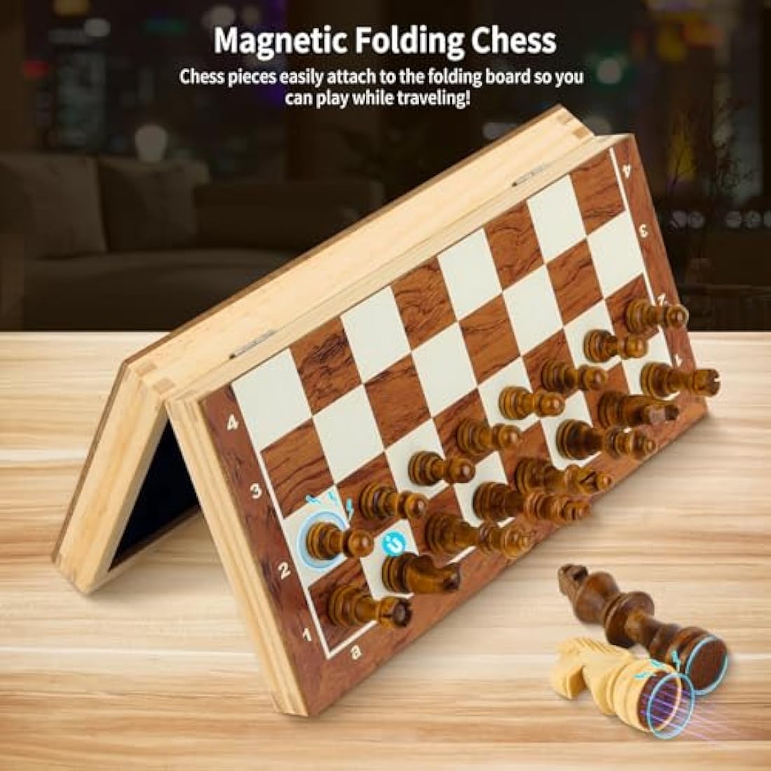 OOCOME Wooden Magnetic Chess Set – Portable Folding Travel Board Game