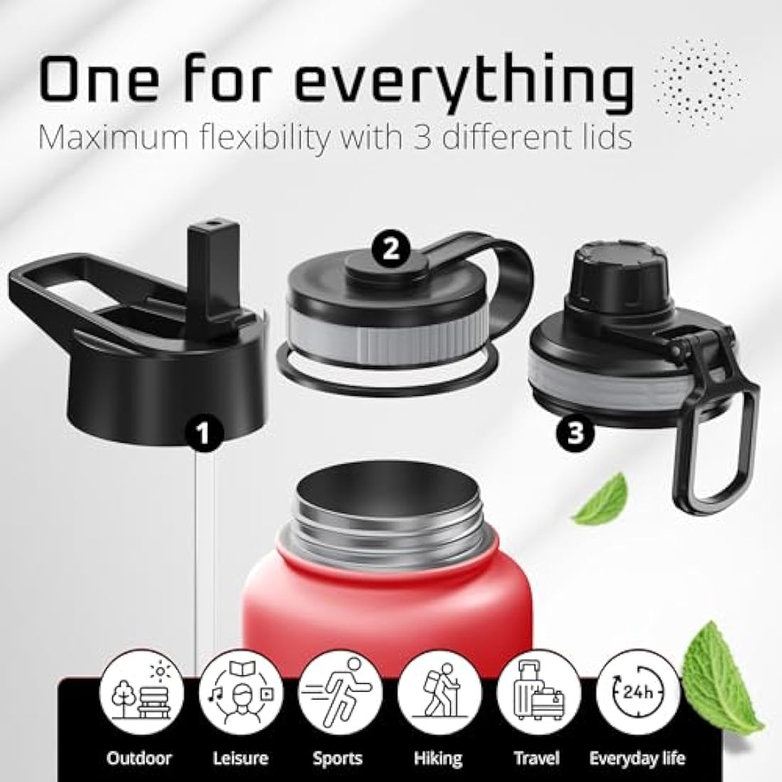 Jolof Store Insulated Stainless Steel Water Bottle | 3 Lids | 1L & 0.5L
