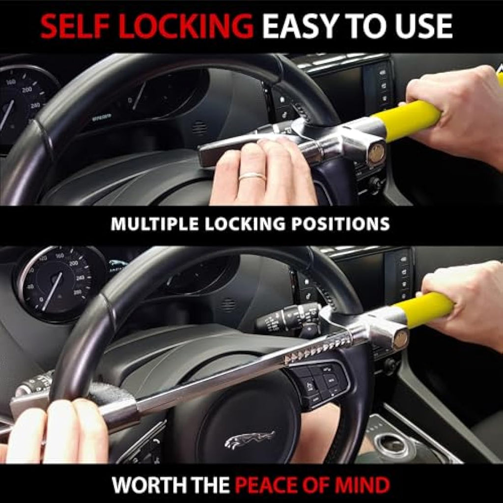 KRASER Steering Wheel Lock – High Security Anti-Theft Bar with Hammer