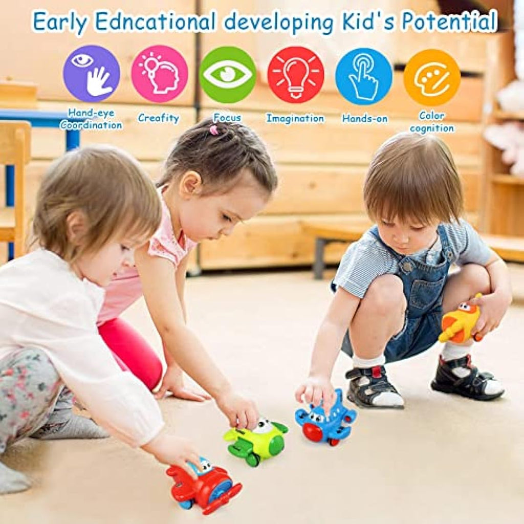 JoyPlus Baby Airplane Toy Set – 4 PCS Friction Powered Push and Go Cars