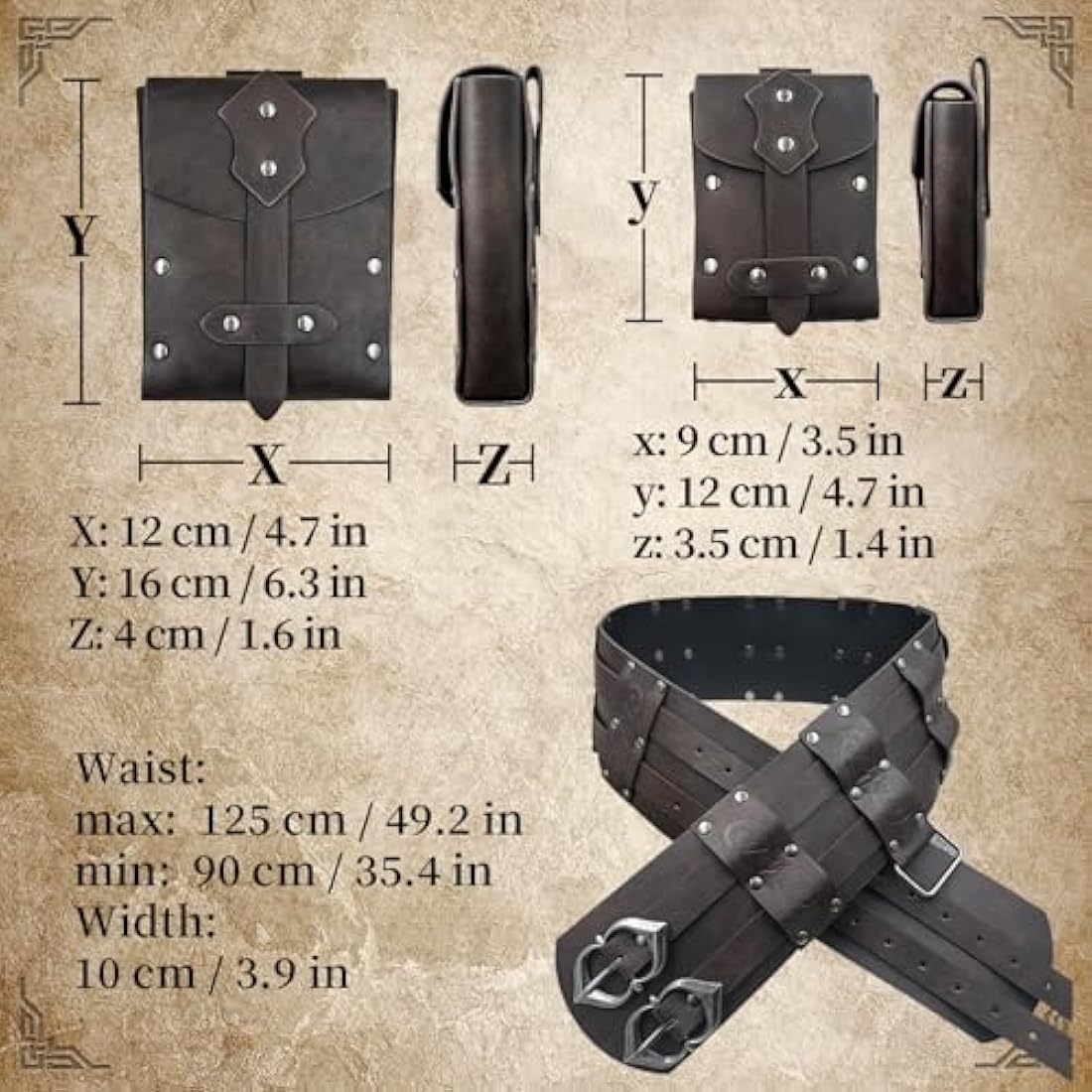 EpicCos Medieval Renaissance 3-Piece Belt and Fanny Pack Set – Brown