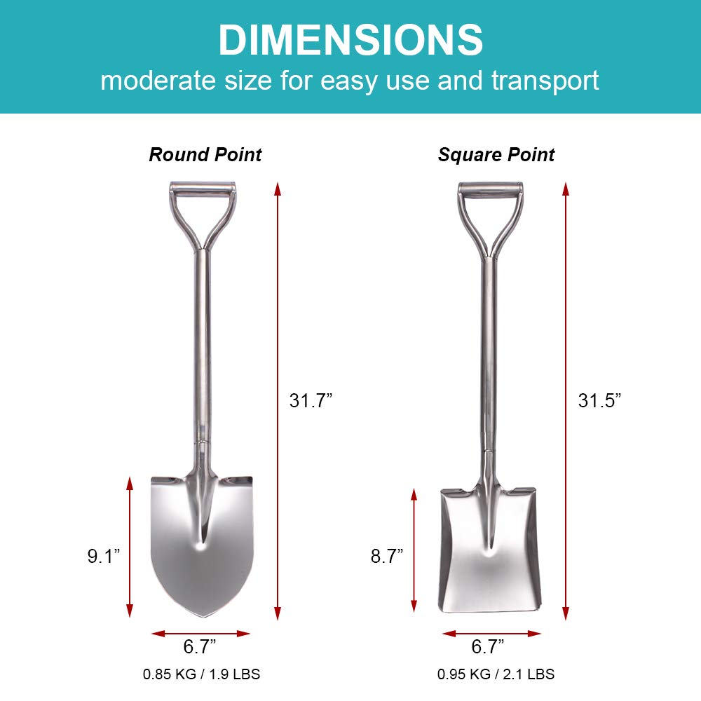 LUBAN Stainless Steel Pointed Garden Shovel with D-Handle – 80cm Spade