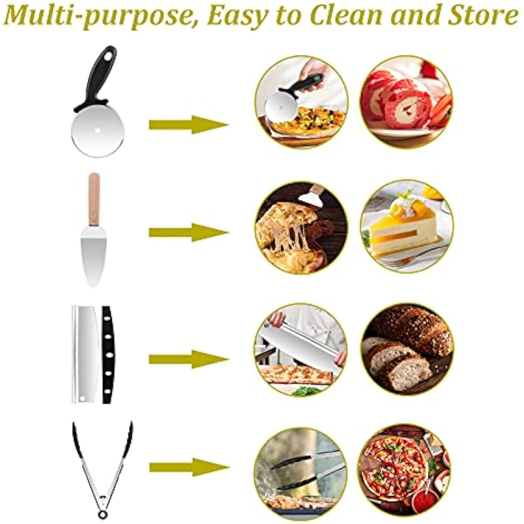 Sinbury 5-Piece Pizza Peel Set – 12 Inch Aluminum Paddle & Rocker Cutter