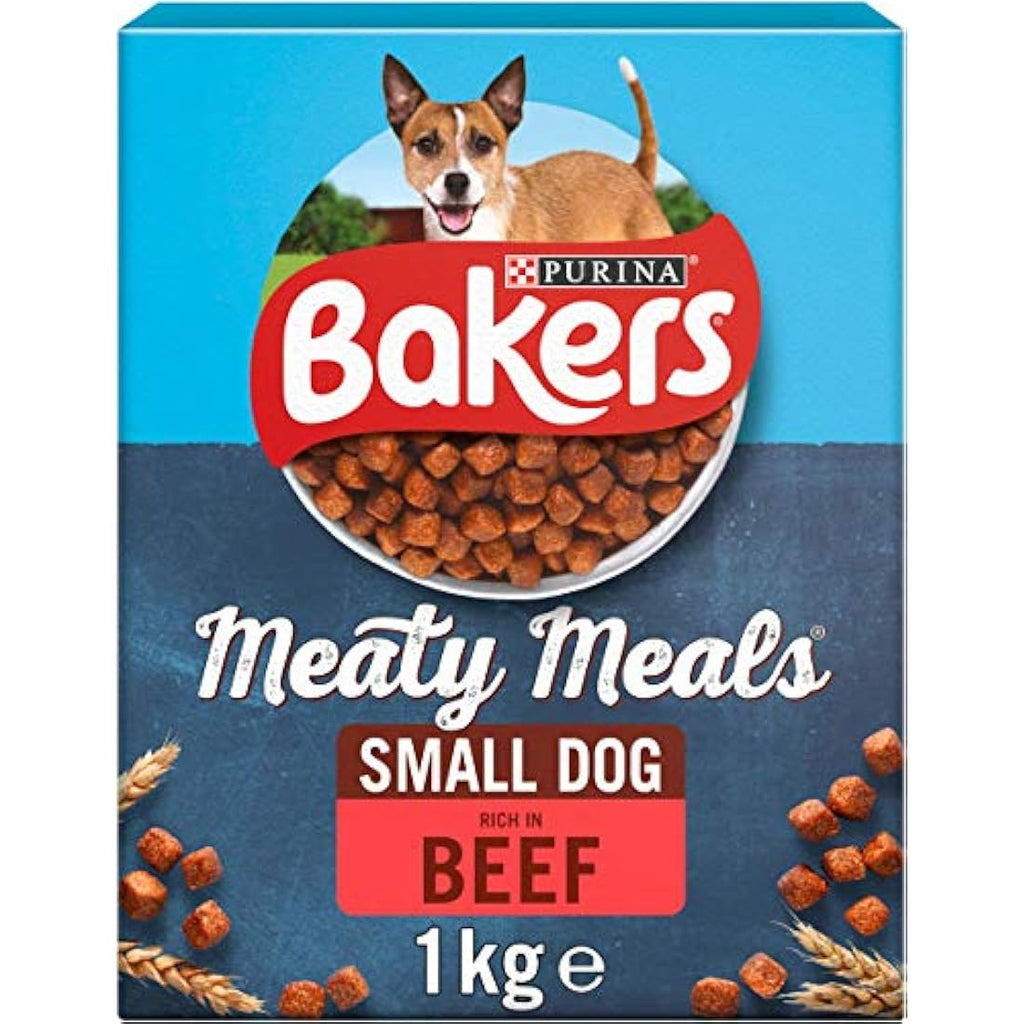 Bakers Meaty Meals Beef Dry Dog Food for Small Adults - 1kg (Pack of 4)
