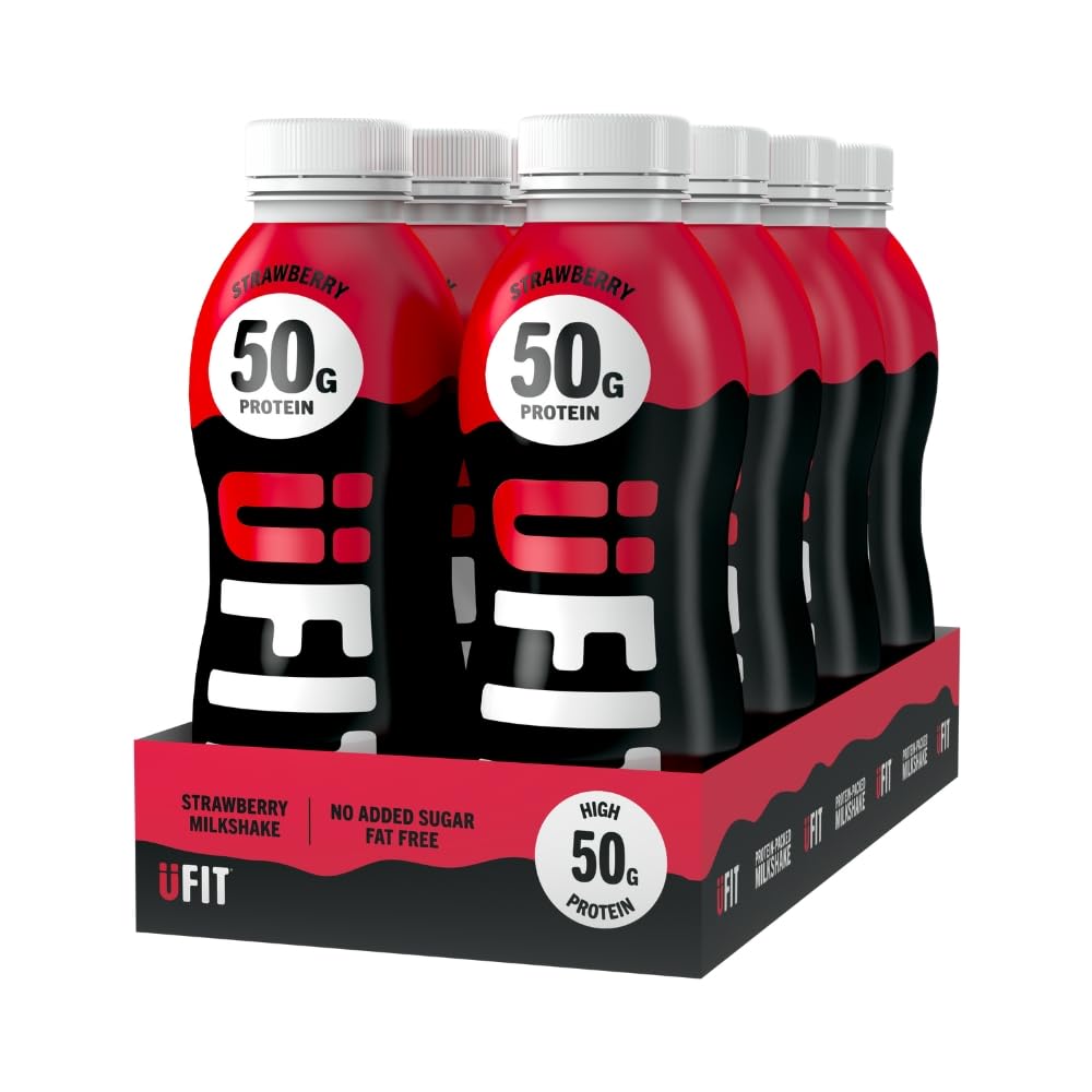 UFIT High 50g Protein Shake – Strawberry – Low Fat – 8 x 500ml Pack