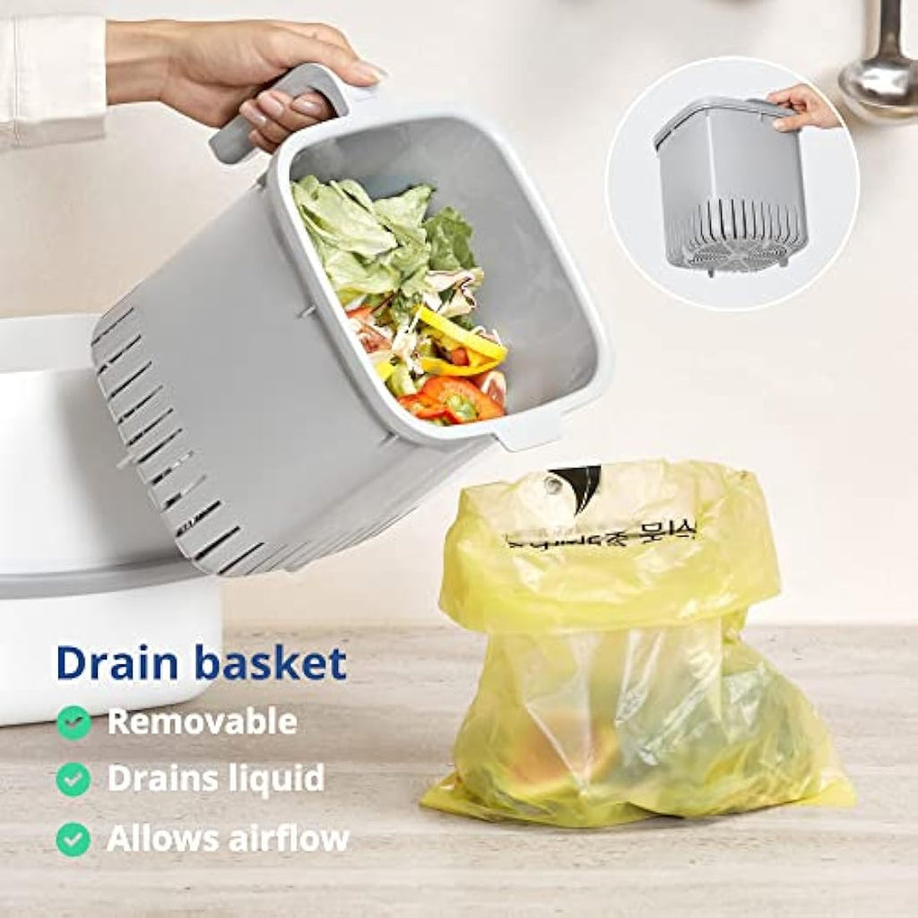BLUE GINKGO 5L Kitchen Compost Bin – Odor-Tight Countertop Pail, Grey