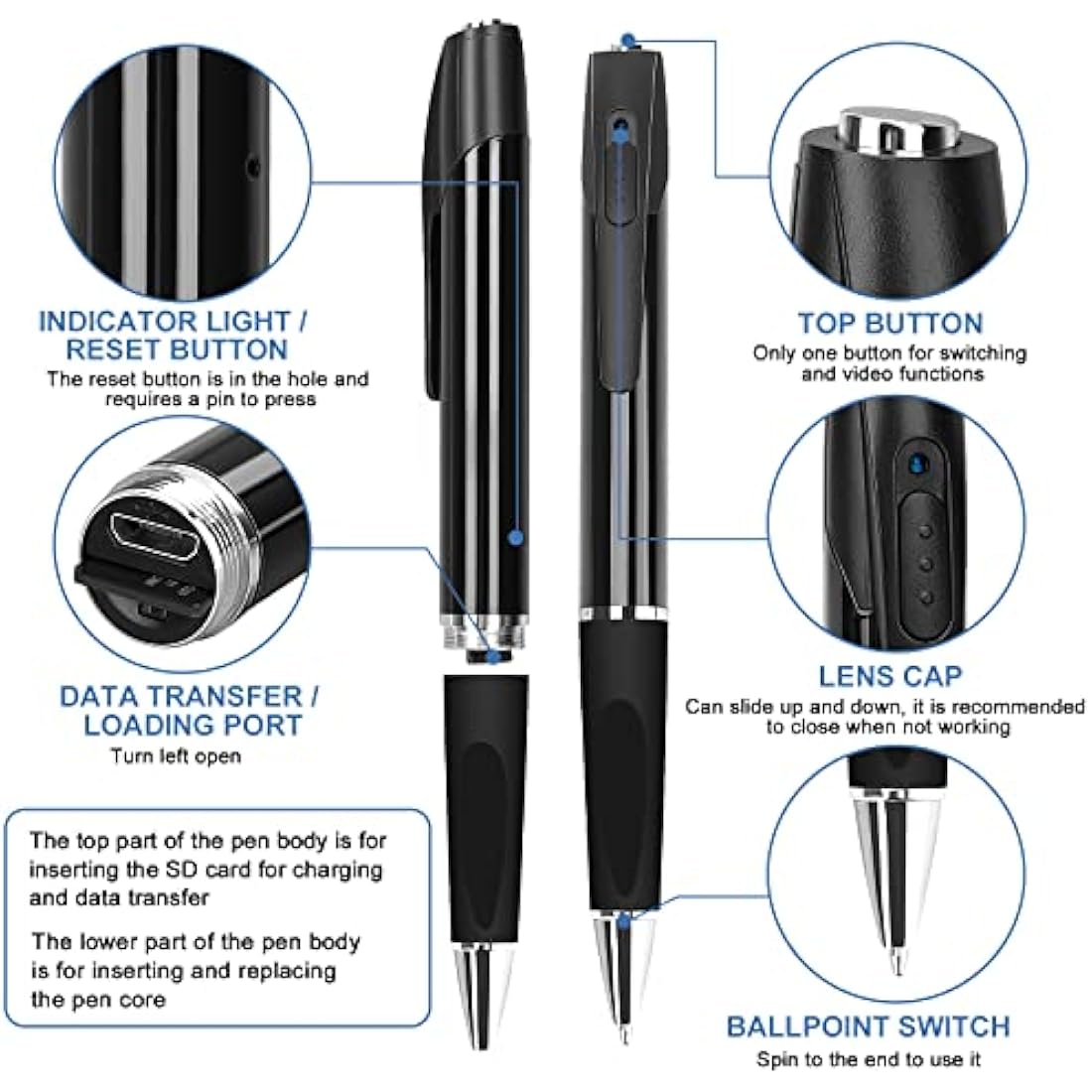 FINSUI 1080P Spy Camera Pen | Hidden Portable Pocket Cam with 32GB SD Card