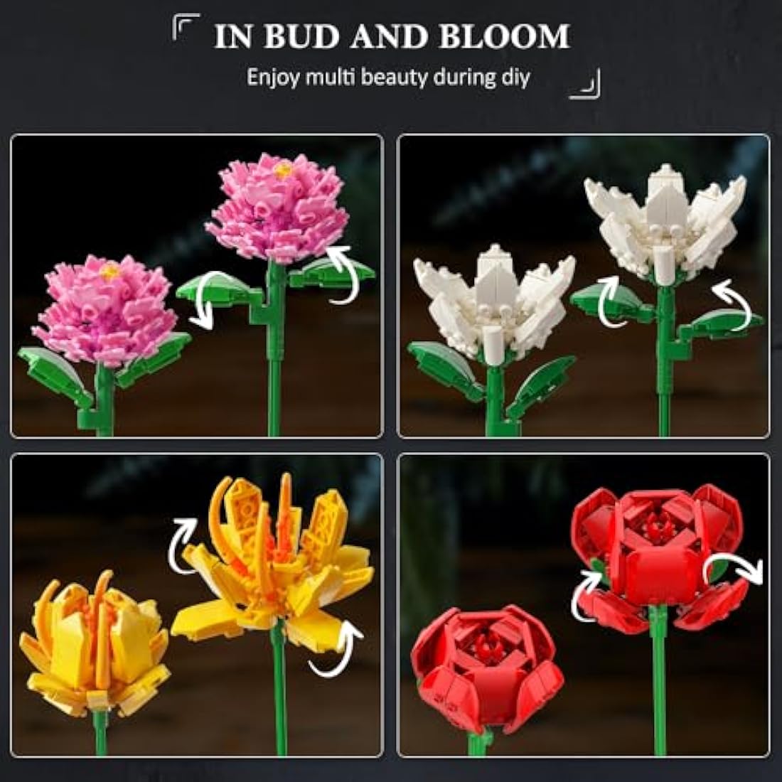 HOGOKIDS Flower Bouquet Building Set – 1464PCS Botanical Collection Gift