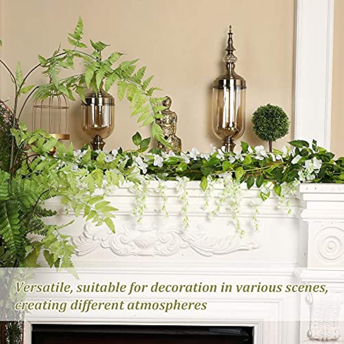 4-Piece White Silk Wisteria Garland Artificial Hanging Vines