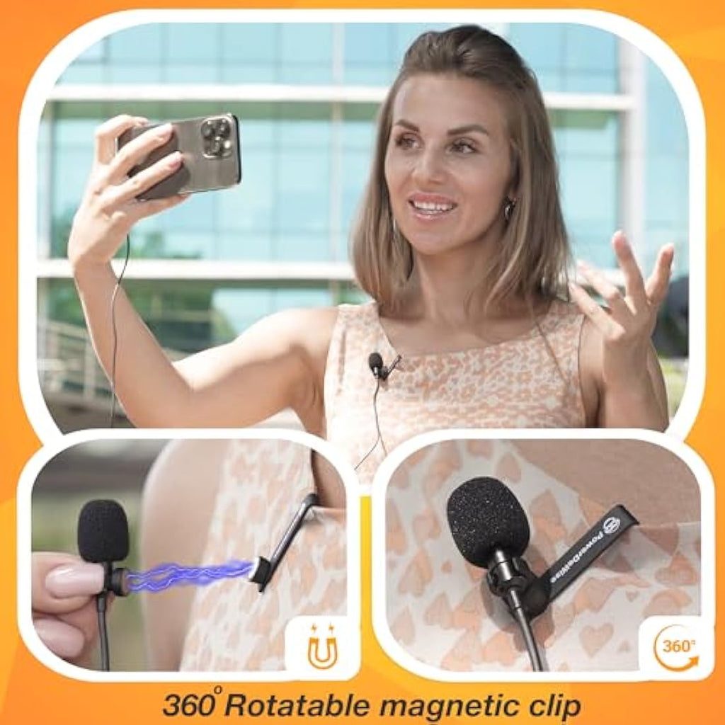 PowerDeWise Lavalier Lapel Microphone – 3.5mm Clip-On Mic for Recording
