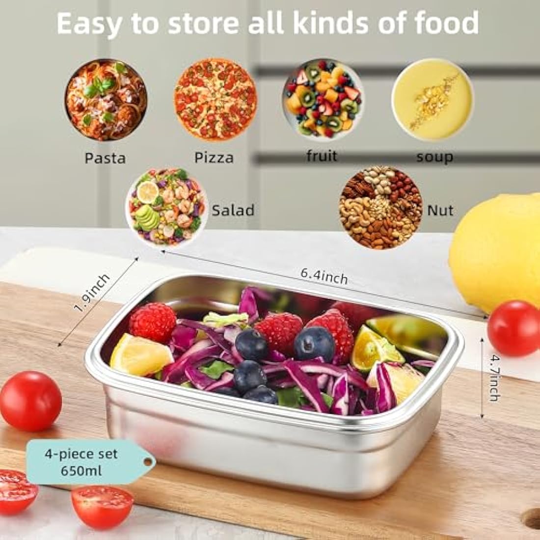 Misichao Stainless Steel Food Storage Containers - 4 Pack Leakproof Bento Box