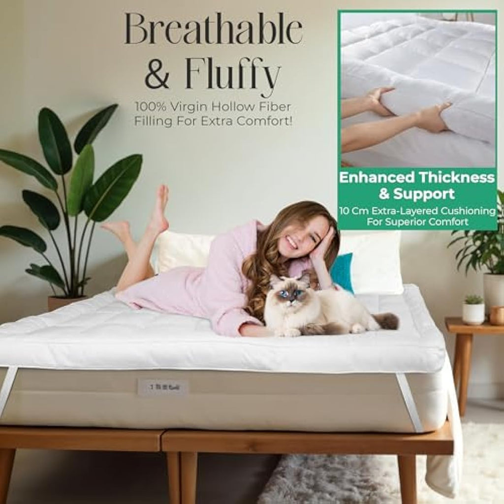 MightySoft King Size Mattress Topper – 10cm Thick Quilted Microfiber