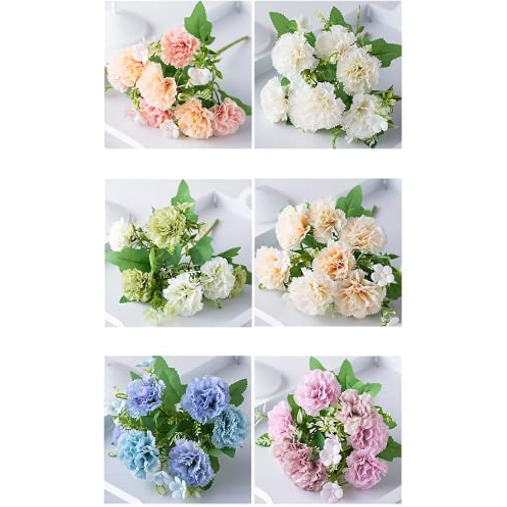 Artificial Silk Carnations - 3 Bunches White Faux Flowers