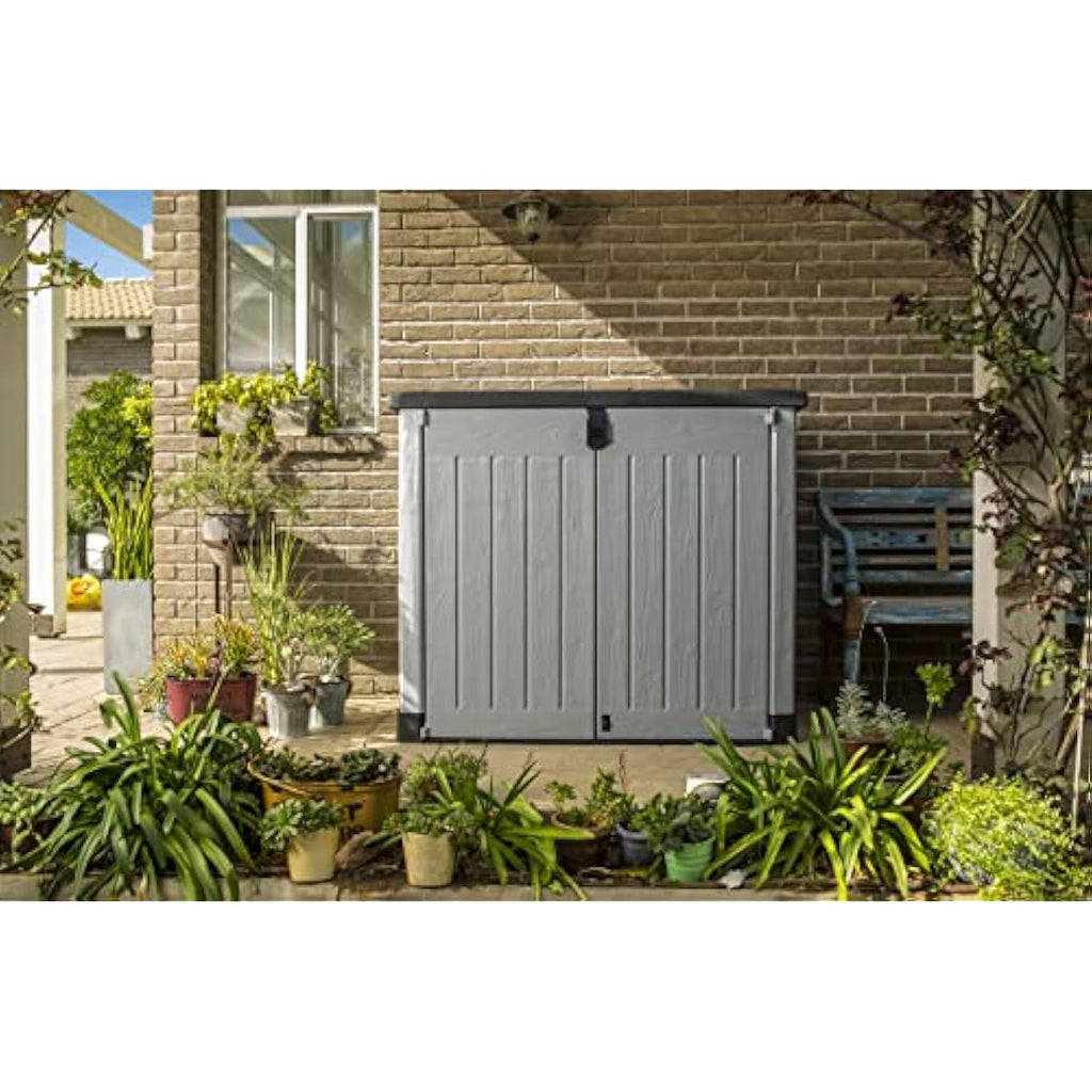 Keter Store It Out Pro Grey Outdoor Garden Storage Shed for 2 Bins