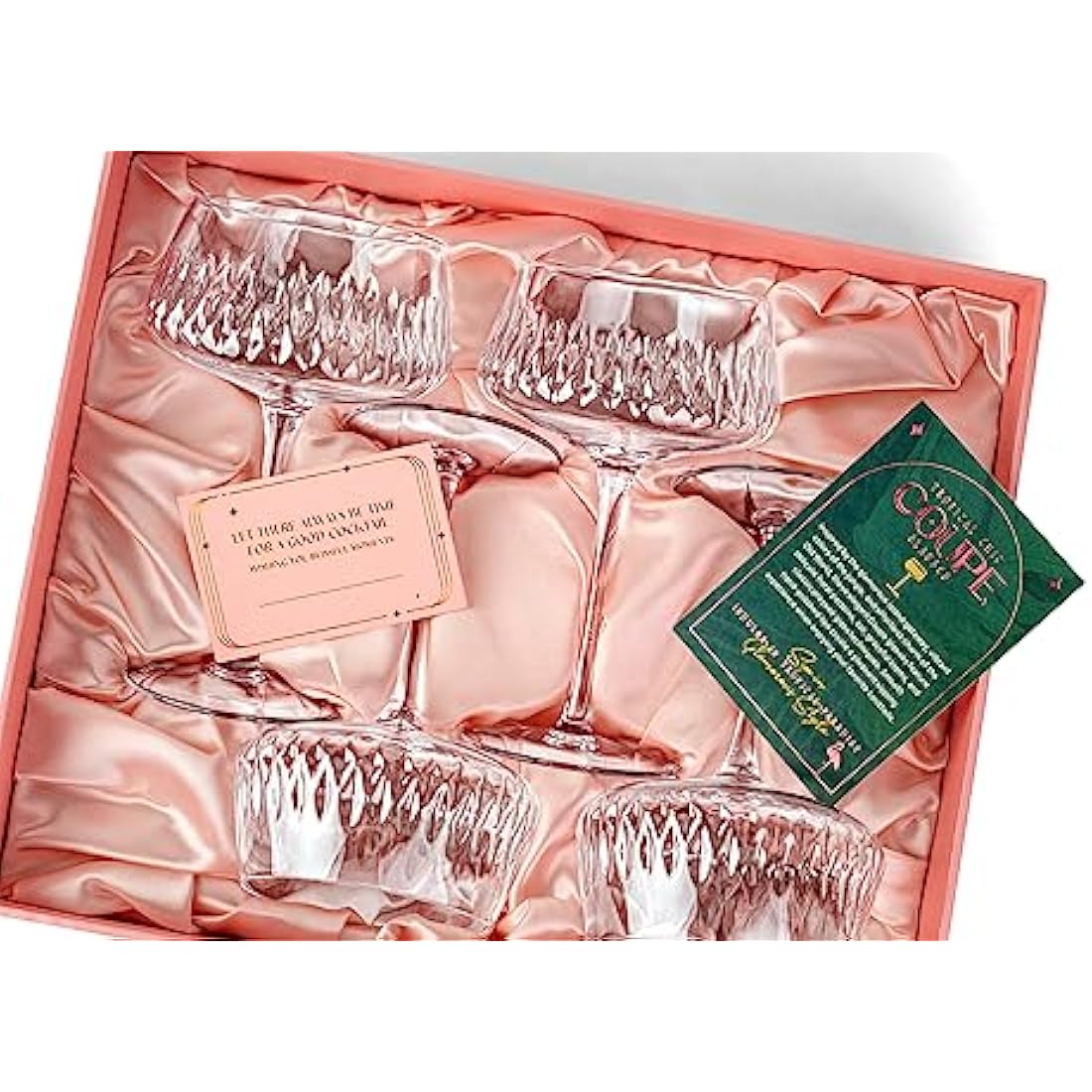 Glassique Cadeau Vintage Flamingo Coupe Glasses | Set of 4 Crystal Saucers