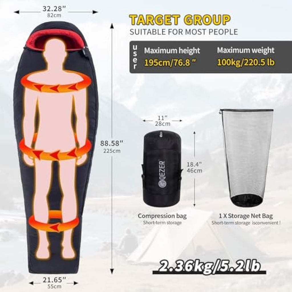 Winter Down Sleeping Bag | 660FP Duck Down 4-Season Camping