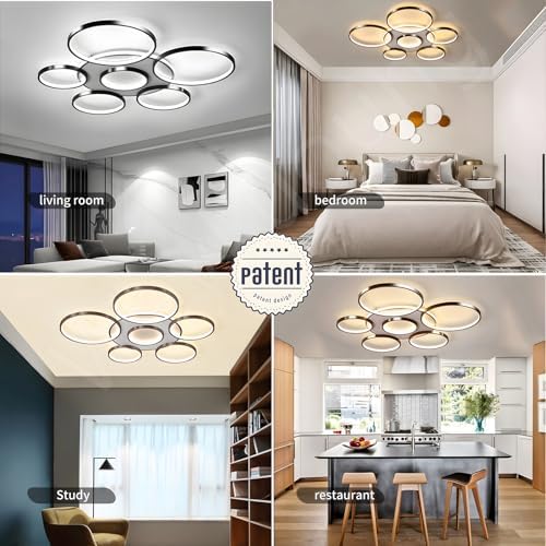 Jolof Store Modern 7-Ring LED Ceiling Light | 120W Dimmable Black Lamp