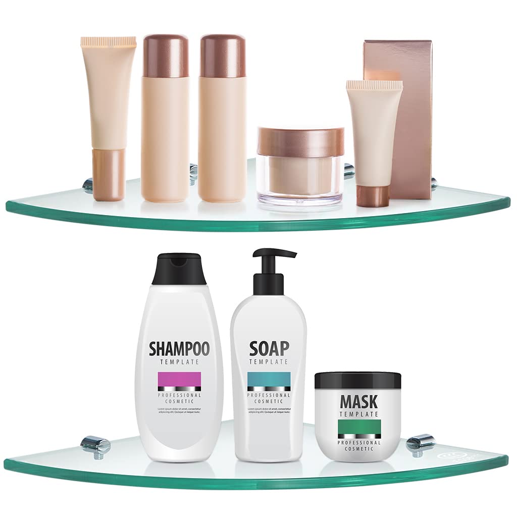 Skelang 2-Piece Tempered Glass Corner Shelf | Wall Mounted Shower Caddy