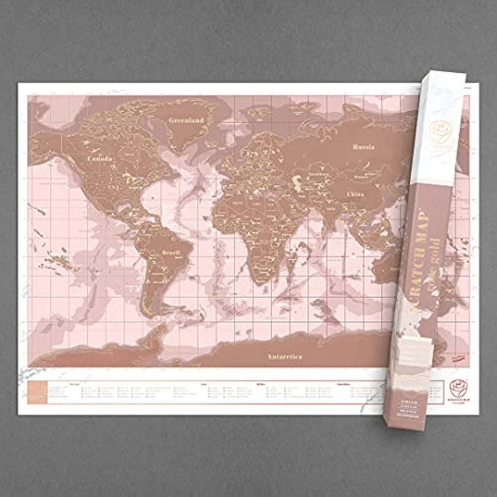 Luckies of London Rose Gold World Scratch Map – UK Made Travel Decor