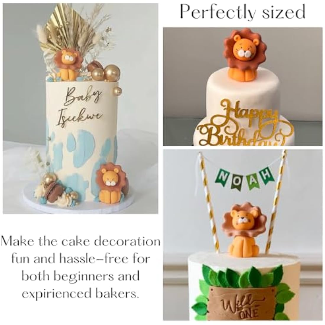 Lion Cake Topper – Edible 3D Fondant Jungle Animal Figure