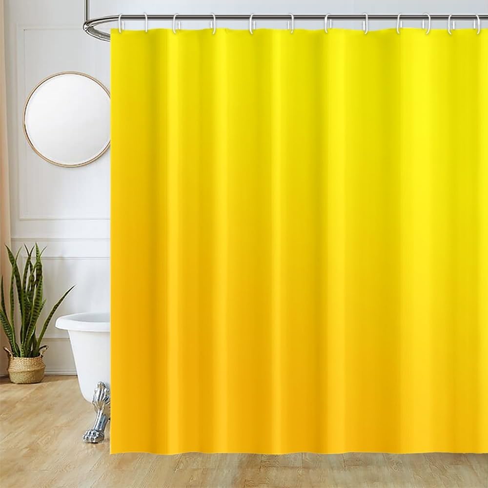 Uiiooazy Mustard Yellow Gradient Shower Curtain – Waterproof Polyester