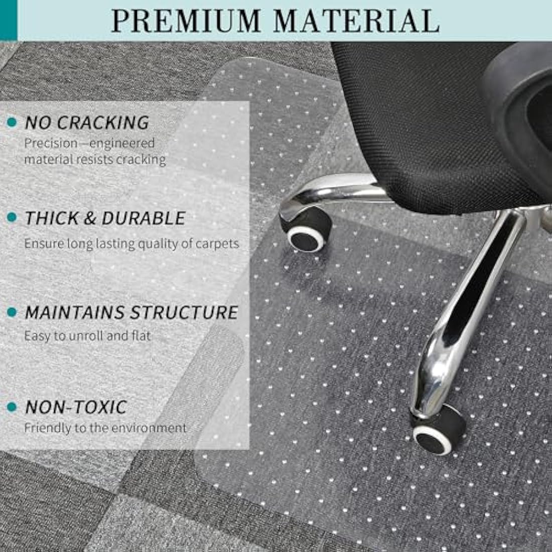 BesWin Office Chair Mat for Low Pile Carpet | 90x120cm Clear PVC Protector