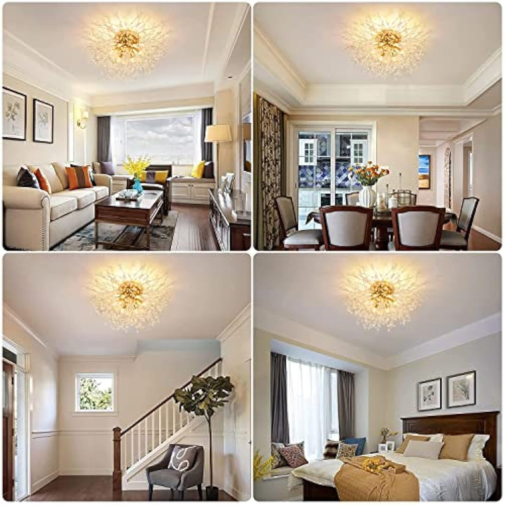 Rayofly Modern Gold Crystal Chandelier – 6-Light Flush Mount Ceiling Lamp