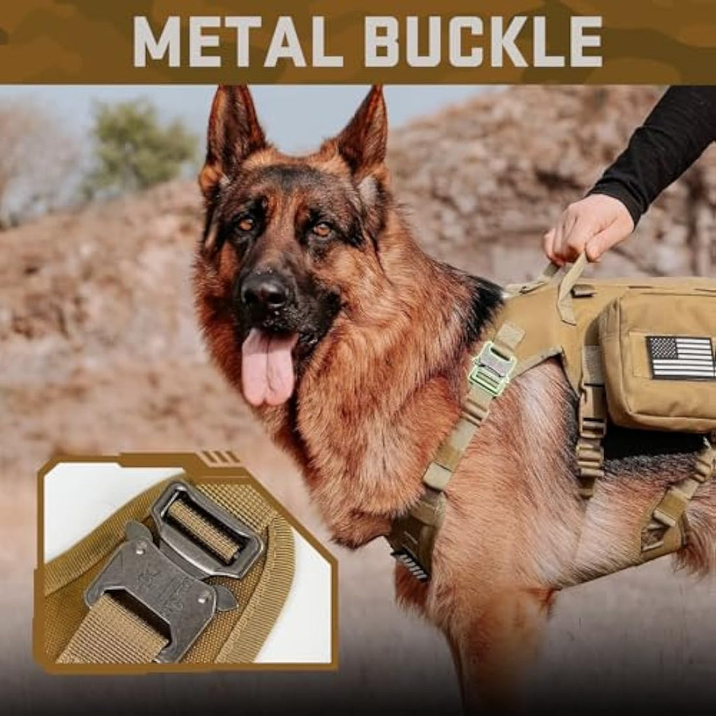 Forestpaw Tactical Dog Harness and Collar Set with Bungee Leash – Brown