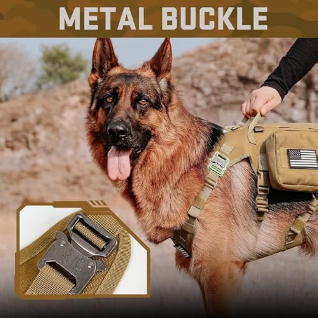 Forestpaw Tactical Dog Harness and Collar Set with Bungee Leash – Brown