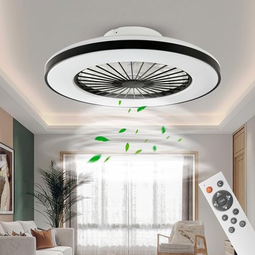 BKZO Modern LED Ceiling Fan with Light | Dimmable 24-Speed Black 50CM