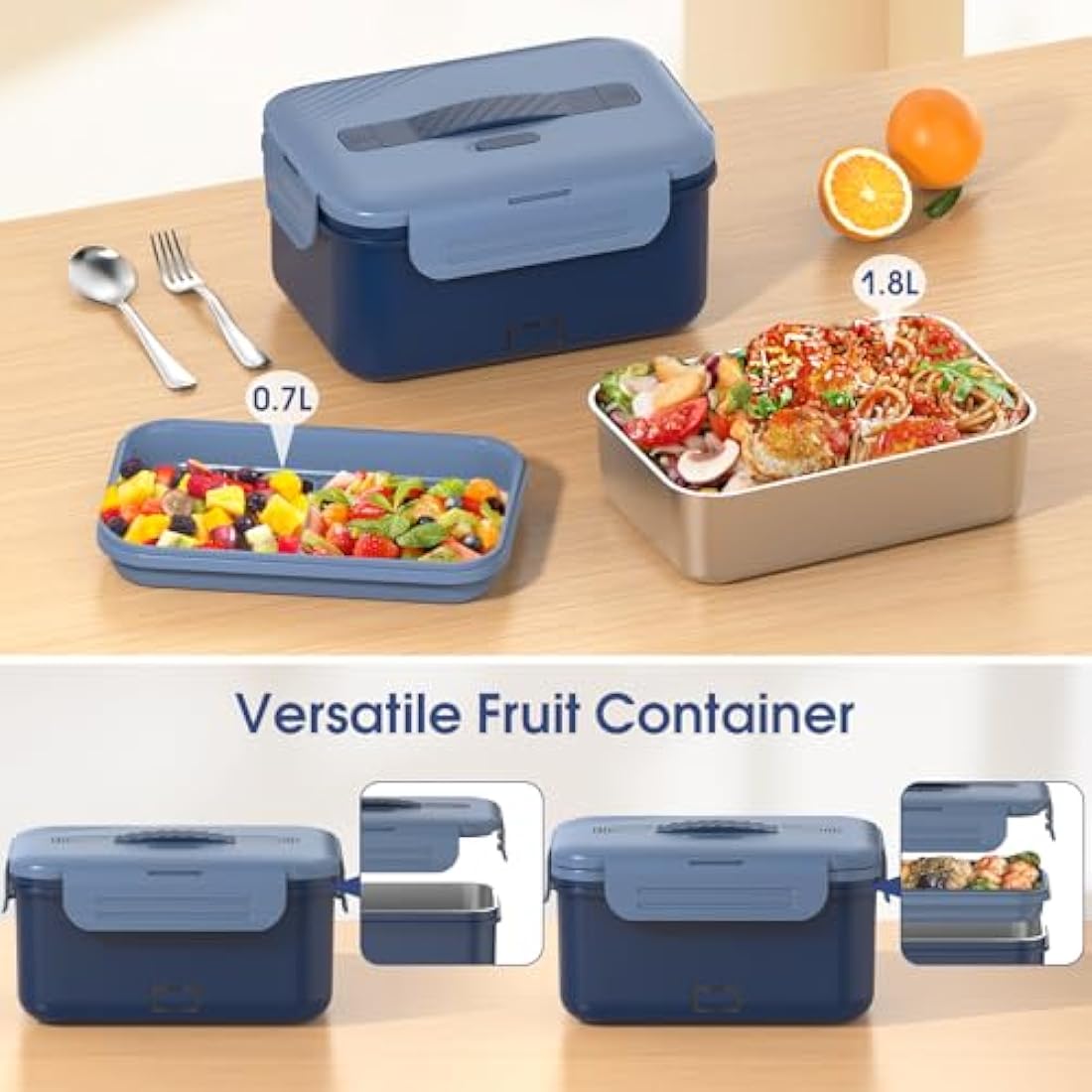 Monteka 100W Electric Lunch Box – 1.8L Stainless Steel Portable Food Warmer