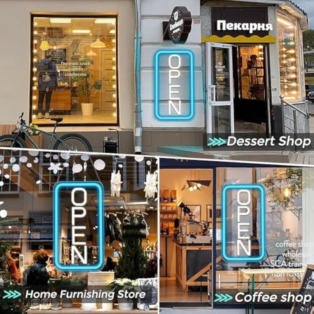 Jolof Store LED Neon Open Sign – 16x9 Dimmable USB Business Sign, Blue/White